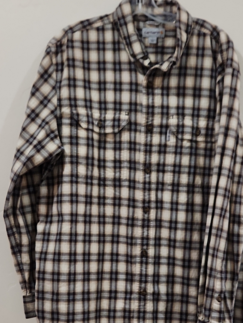 Carhartt Men’s Cream & Brown Plaid Flannel Shirt